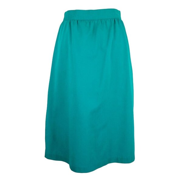 Vintage 1970s Teal A-Line Midi Skirt Button Front Large Pockets USA Made - Picture 2 of 11